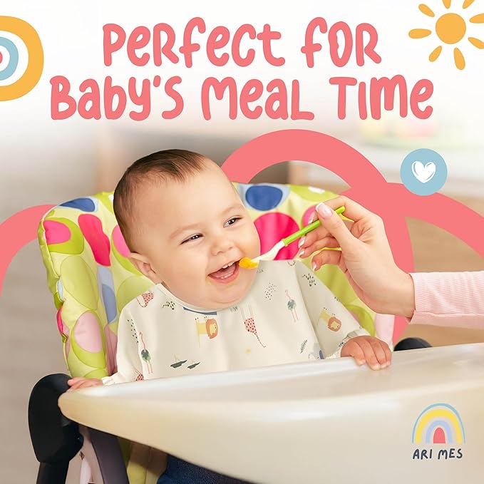 ARI MES Long Sleeves Waterproof Baby Bibs for Eating - Yellow Stripes, Large- Wearable, Coverall for Toddler, Long Sleeve Bib, Smock Apron for Feeding - Applicable for 6-72 Months
