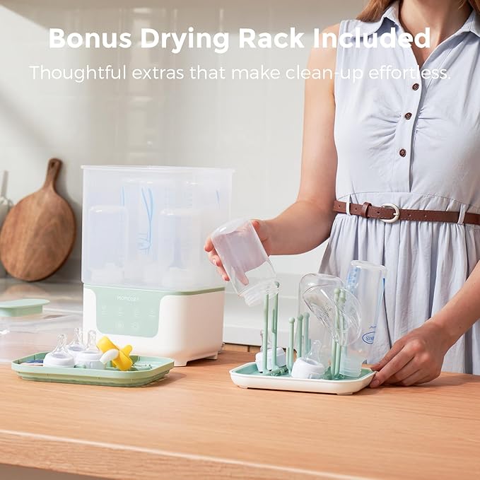 Momcozy Bottle Sterilizer and Dryer, Modular Nesting Space Saving Design, 6 Bottles Capacity, 4 in 1 Compact Sterilizer for Baby Bottles, Breast Pump Parts & Newborn Essentials, Drying Rack Included