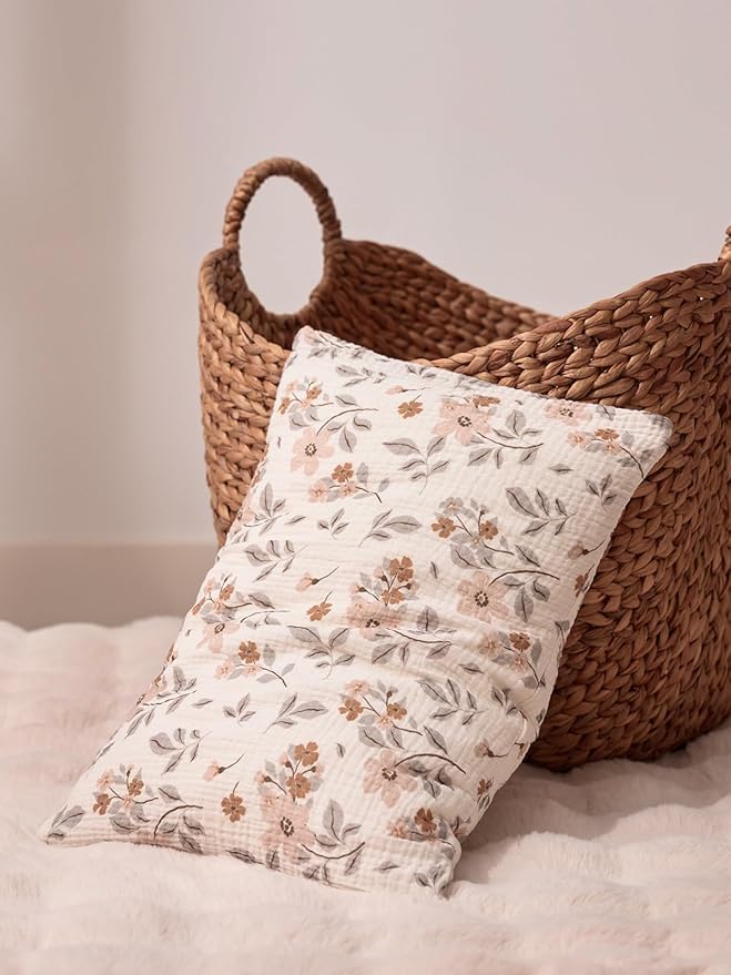 TILLYOU Muslin Toddler Pillowcase 2 Pack, 13x18 Soft Travel Cotton Pillow Case Kids for Boys and Girls, Yellow Flower