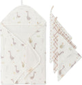 Crane Baby Hooded Towel & Washcloth Set, Charlie Farmhouse Goose Hooded Baby Towels and Washcloths Set, Baby Bath Essentials, Washcloths for Newborn, Muslin Towel for Babies