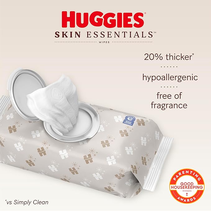 Huggies Skin Essentials Baby Wipes, Hypoallergenic, 99% Water, 10 Flip Top Packs (560 Wipes Total)