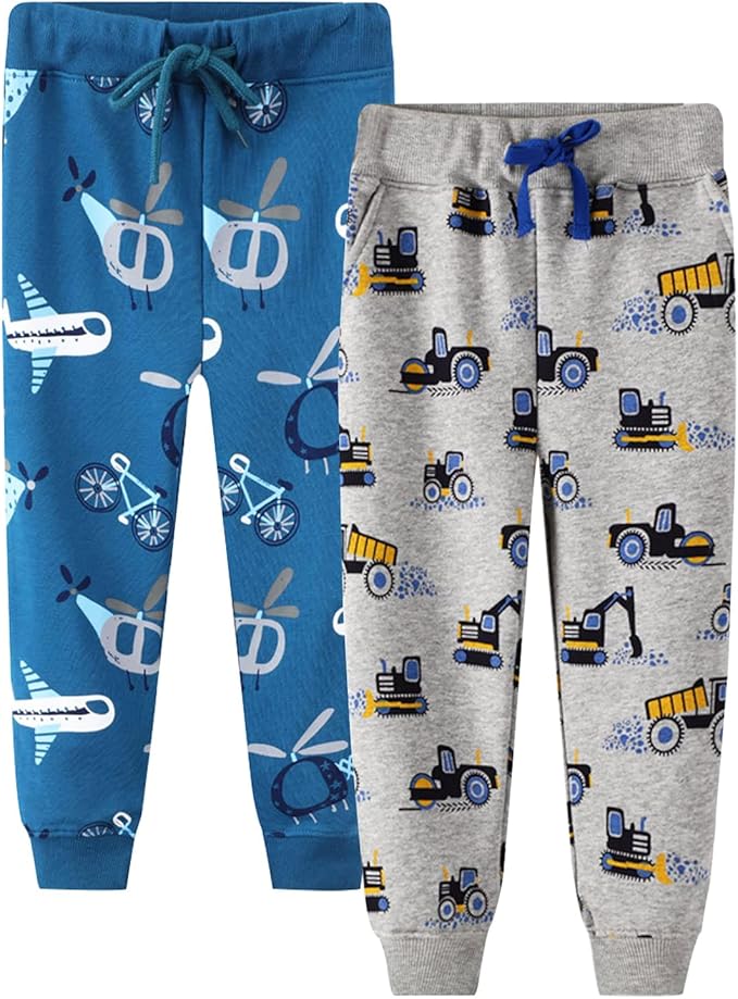LOKTARC 2 Pack Boys Drawstring Sweatpants Cute Pattern Cotton Sport Jogger Pants
