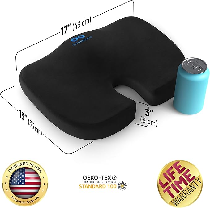 Everlasting Comfort Doctor Recommended Memory Foam Seat Cushion for Office Chairs & Car Seat - Ergonomic Office Desk Accessories for Tailbone Pain Relief, Sciatica & Back Support