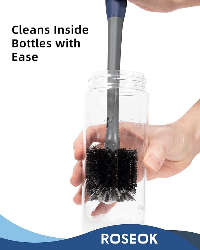 2 in 1 Long Handle Bottle Brush with Straw Brush for Cleaning Glass, Sports Bottle, Coffee Mug, Gray, 1 Pack