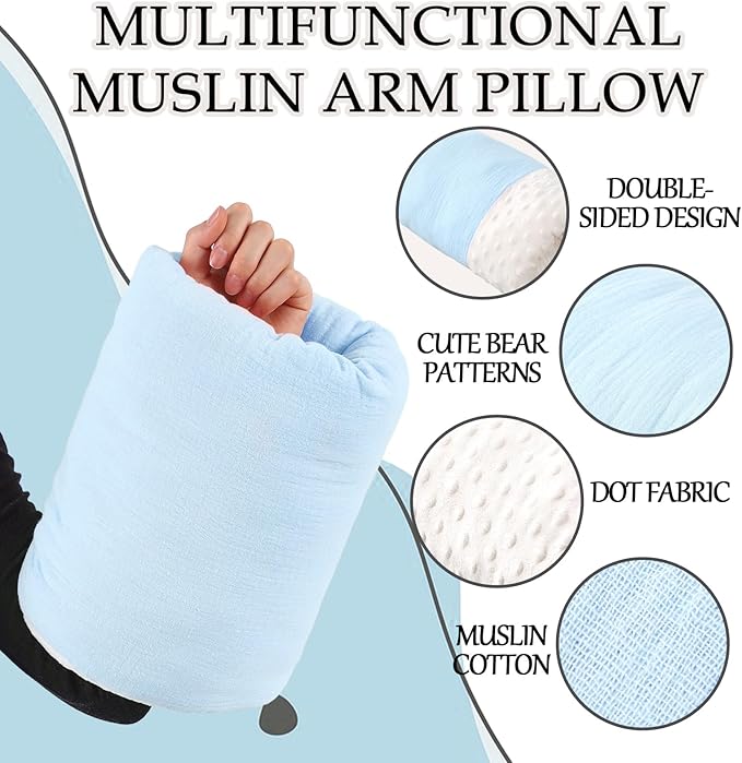 Baby Feeding Arm Pillow Breastfeeding Bottle Nursing Cozy Cradle Pillow for Newborn Soft Double Sided Muslin Cotton Head Support Comfortable Feeding for Mom(Blue,Simple)