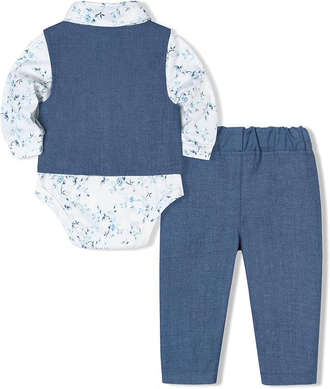 Baby Boy Clothes Suits Infant Gentleman Wedding Outfit Formal Dress Shirt Vest Bowtie Pants 4Pcs Baby Suit Sets