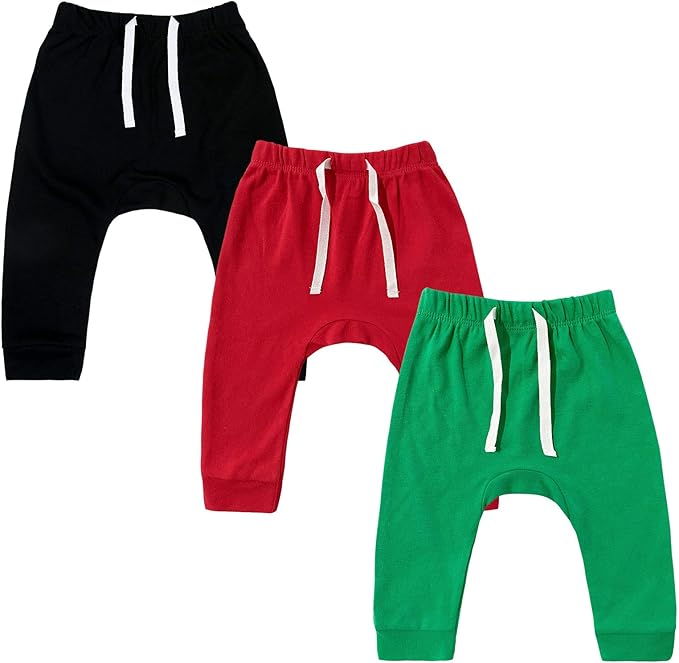 SOBOWO Newborn Baby Boy Girl 3-Pack Joggers Infant Baby Cotton Harem Pants for Toddler Boys Girls 0-3T Interlock 195 GSM