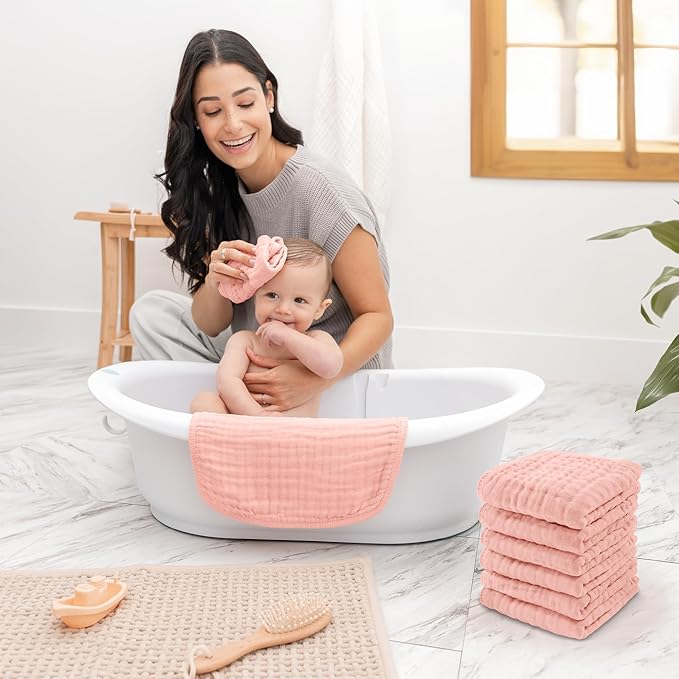Comfy Cubs Muslin Baby Washcloths 10 Pack - Soft 6-Layer Cotton Wash Cloths for Sensitive Skin - 10"x10" Large, Gentle, Absorbent Infant Essentials for Newborn and Toddlers - Lace