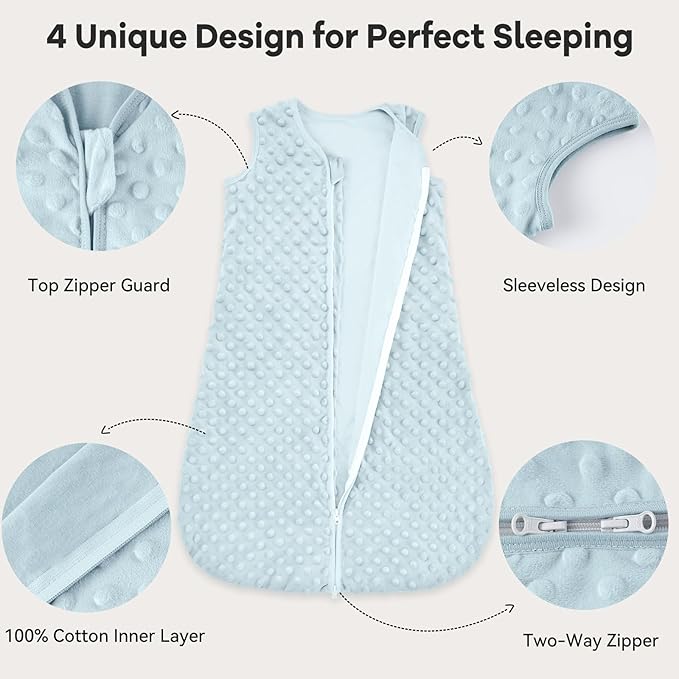 Fleece Baby Sleep Sack 18-24 Months with Plush Dots 1.5 Tog Baby Wearable Blanket with 2-Way Zipper Warm Sleeping Sack for Toddler Infant - XLarge, Sky Blue