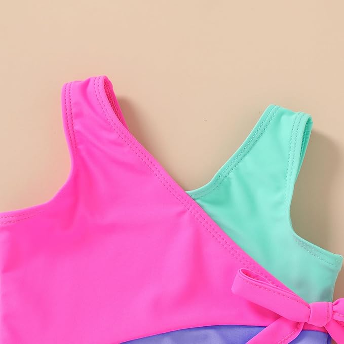 Happy Town Toddler Swimsuit Girl One Piece Bathing Suit Color Block Swimwear Baby Summer Beach Wear