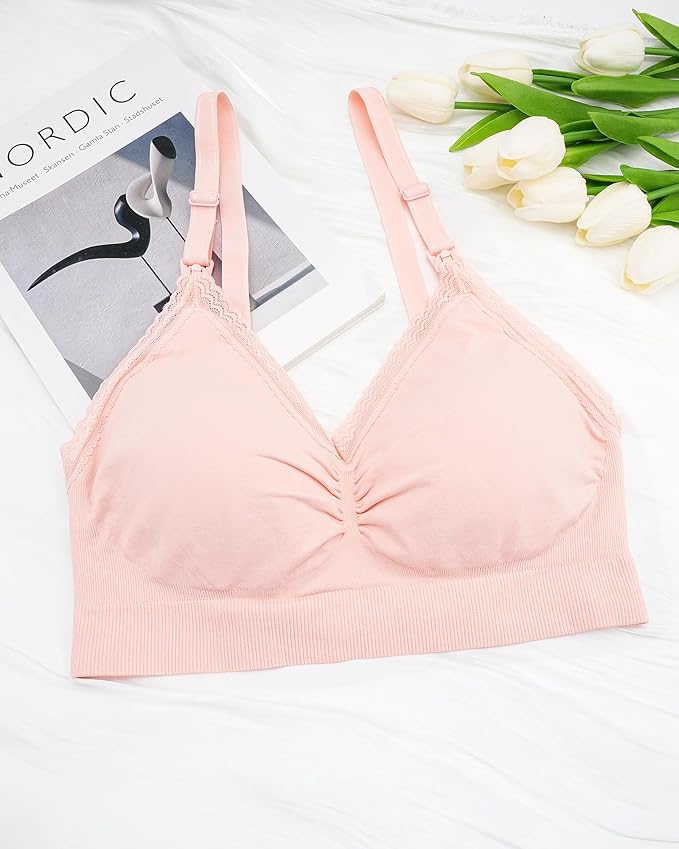 Stelle Lace Nursing Bras for Breastfeeding Seamless Pregnancy Maternity Wireless Bralette with Pads, Extenders
