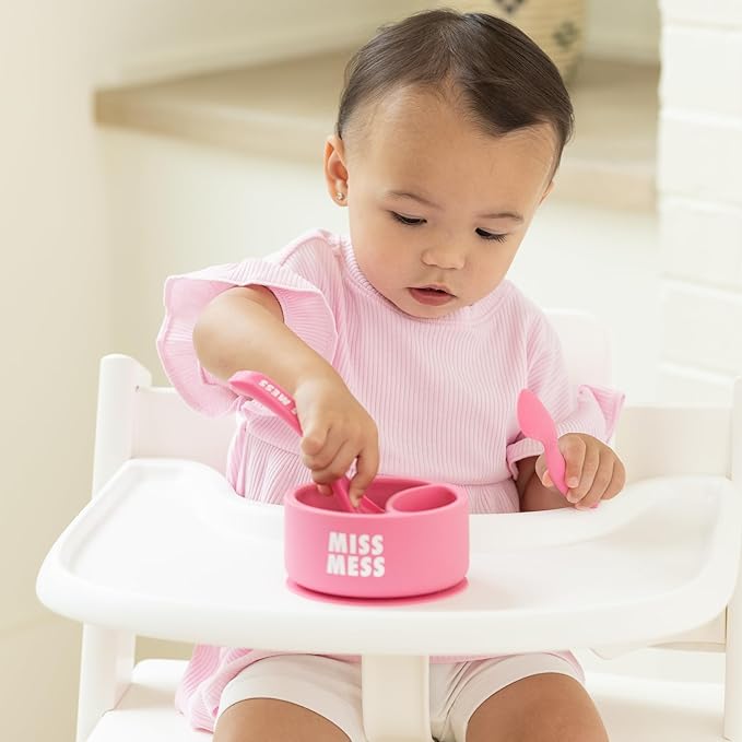 Bella Tunno Silicone Suction Bowl & Spoons for Toddlers & Babies, Food Grade BPA Free Silicone, Non Slip Base, Microwave & Dishwasher Safe, Ideal Baby-Led Weaning Bowl, Miss Mess/Love First Bite
