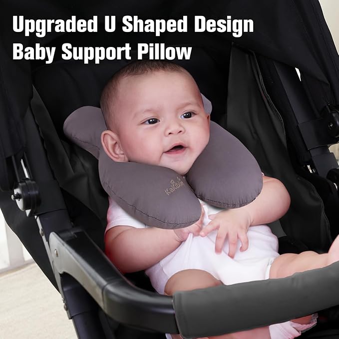 KAKIBLIN Baby Travel Pillow, Upgraded Baby Neck Pillow for Car Seat, Head Support Pillow for Car Seat Pushchair, Grey