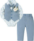Coco&RARA Baby Boy Clothes Suits Infant Gentleman Outfits, Formal Dress Shirt+Vest+Corsage+tie+Pants Baby Suit Set 0-18M