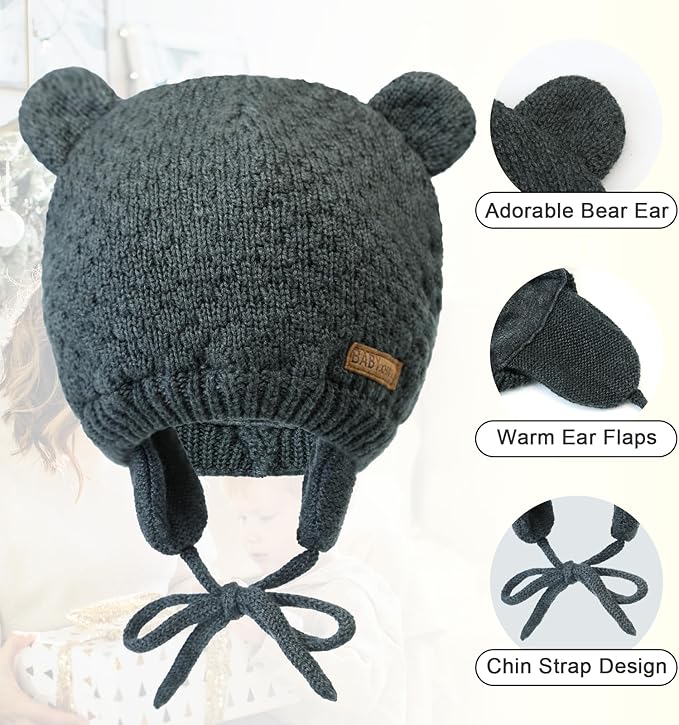 XIAOHAWANG Baby Hat Cute Bear Toddler Earflap Beanie Warm for Fall Winter