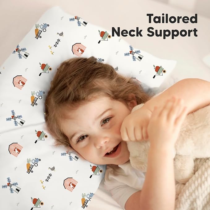 KeaBabies Toddler Pillow with Pillowcase, Jumbo 14X20 - Soft Organic Cotton Toddler Pillows for Sleeping - Machine Washable - Perfect for Travel, Toddler Bed Set (Barn)