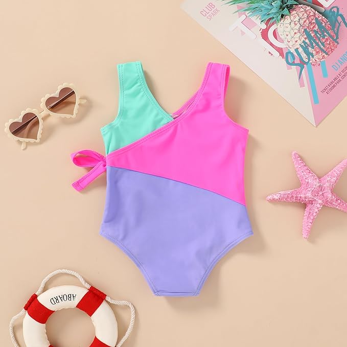 Happy Town Toddler Swimsuit Girl One Piece Bathing Suit Color Block Swimwear Baby Summer Beach Wear