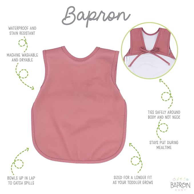 BapronBaby Minimalist Blush Bapron - No Neck Tie Safer Bib for Baby & Toddler - Soft Waterproof Stain Resistant - Machine Washable - Sz Baby/Toddler 6m-3T