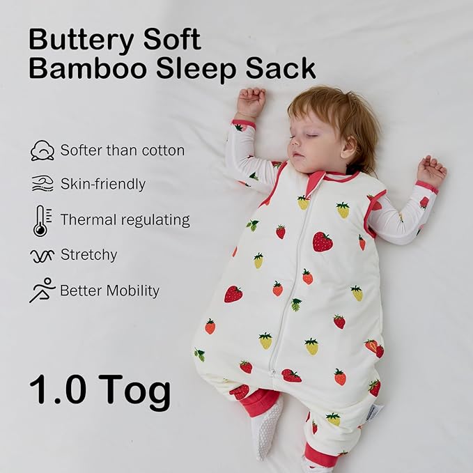 BubblePanda Rayon Made from Bamboo Toddler Sleep Sack with Feet 6-12 Months 1.0 Tog Ultra Soft Toddler Sleeping Sack Baby Sleep Bag Walker Quilted Wearable Blanket with Legs 2-Way Zipper Lightweight
