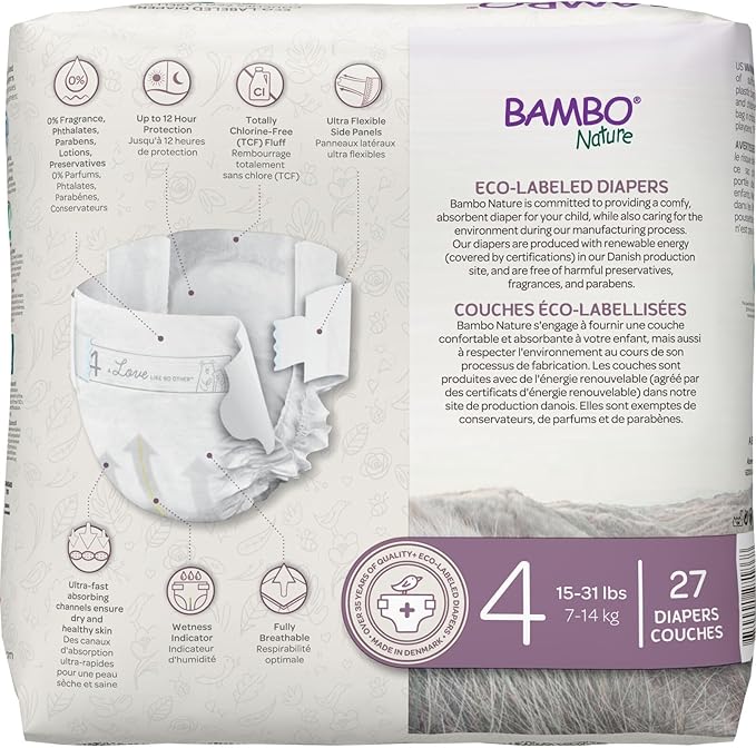 Bambo Nature Hypoallergenic Dream Baby Diapers, Premium Eco-Labeled Sustainable Diapers, Enhanced Leakage Protection, Totally Chlorine-free, Skin Friendly, and Super Absorbent - Size 4 (81 Count)