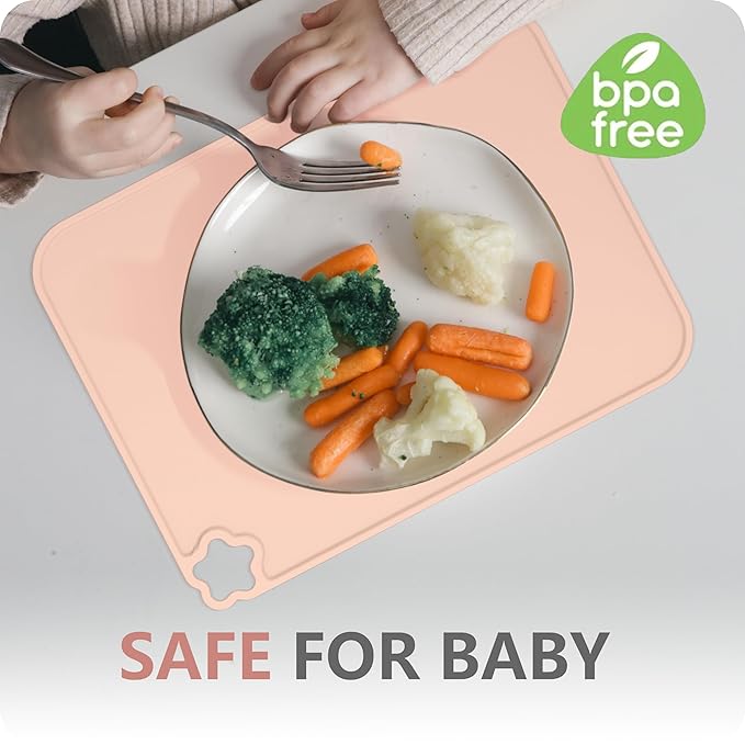 Cutebe Silicone Placemat for Toddles Kids Non-Slip Reusable Portable Kids Placemats for Dinning Table Heat Resistant Placemats, Baby Placemat Stain Resistant Silicone Mat for Dining Table 3 Pack