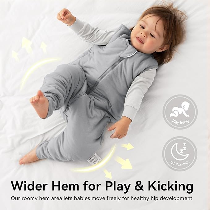 Rayon Made From Bamboo Sleep Sack 3t-4t 0.5 Tog Ultra Soft Summer Toddler Sleep Sack 36-48 Months with Feet 2-Way Zipper Lightweight Sleeping Bag Baby Wearable Blanket (2 Pack)-Blue & Gray