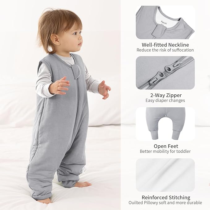 Rayon Made From Bamboo Sleep Sack 24-36 Months 0.5 Tog Ultra Soft Summer Toddler Sleep Sack 2t-3t with Feet 2-Way Zipper Lightweight Baby Sleeping Bag with Legs Thin Baby Wearable Blanket-Gray