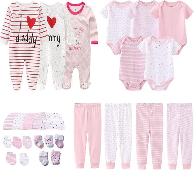 Newborn Layette Gift Set 27-Piece Baby Girl Clothes Bodysuits, Pants Essentials and Accessories 0-12Months