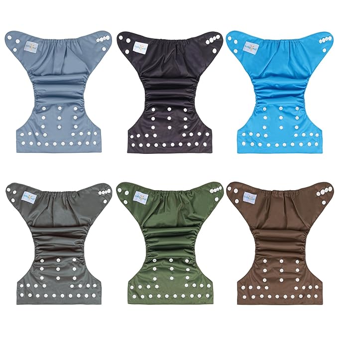 babygoal Baby Boy Cloth Diapers 6 Pack with 6pcs Inserts and Wet Bag, Reusable Waterproof Diaper Covers for Toddlers with Snap Closure