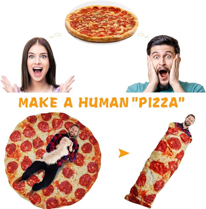 Lhedon Pizza Blanket for Teen Kids, 60 Inch Throw Blanket, Round Pepperoni Pizza Food Blanket, Funny Gifts for Boy Girl, Soft Flannel Blanket for Bed Office Travel