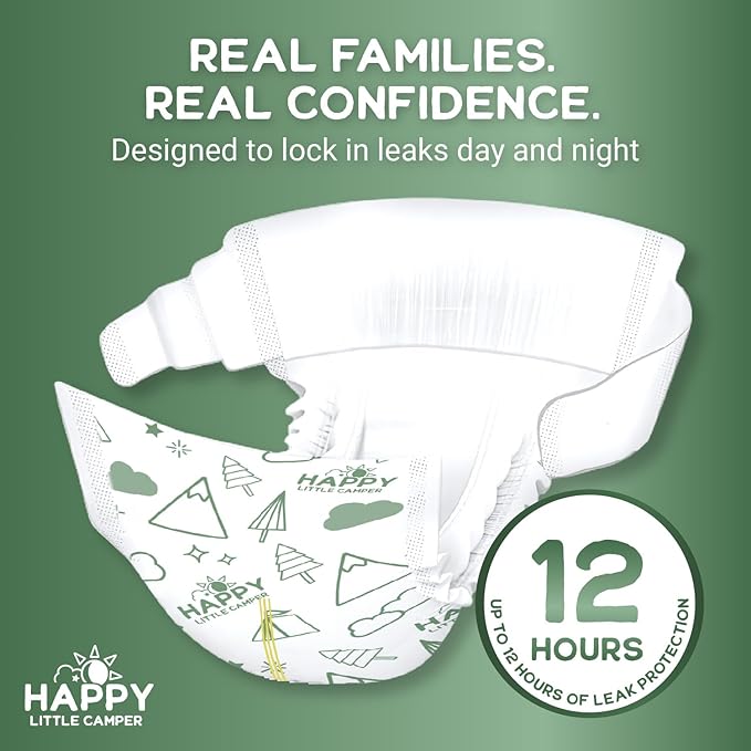 Happy Little Camper Super Saver Diapers, Size 6, 25 Count | Budget-Friendly Disposable Baby Diapers for Sensitive Skin | Hypoallergenic, Fragrance-Free, Ultra Absorbent