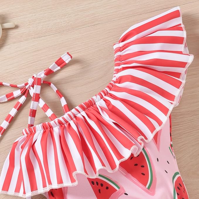 Toddler Baby Girls Ruffles Bikini One Piece Swimsuits Floral Off Shoulder Swimwear Beach Bathing Suit