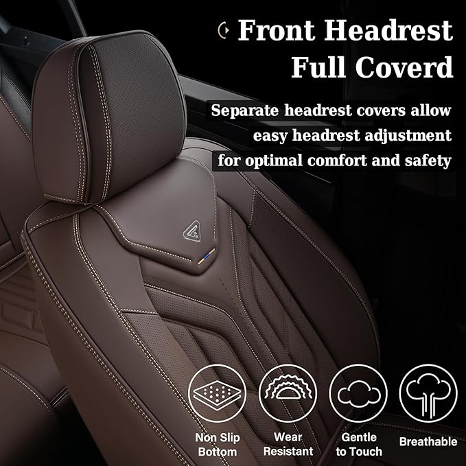 Coverado Car Seat Covers Full Set, Car Seat Protectors Leather Seat Covers for Cars, Automotive Seat Covers Car Accessories Universal Fit for Most Sedans SUV Pick-up Truck(Coffee)
