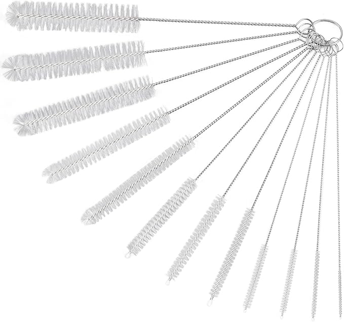Straw Cleaner Brushes Sets, 12 Pieces 8.2 Inch Botthle Cleaning Brush and Nylon Tube Brush Brush Kit for Sippy Cup, Tumbler, Water Bottle, Drinking Straw (White)