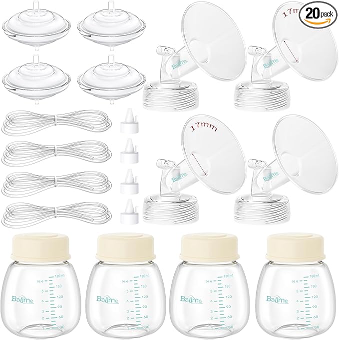 Breast Pump Parts Compatible with Spectra S1/S2/9 Plus, Not Original Accessories, 4 Set Replacements Include 17mm Flanges, Valves, Backflow Protectors (Duckbills Included), Tubings and Bottles