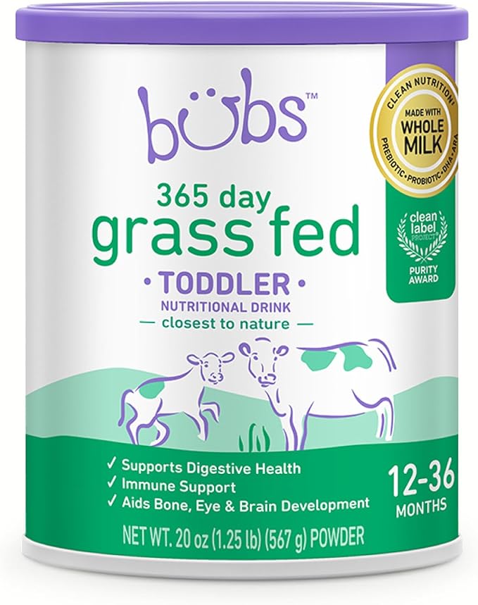 Bubs 365 Grass Fed Toddler Nutritional Drink, Non-GMO Whole Milk-Based Formula, for Kids 12-36 Months, 20 oz