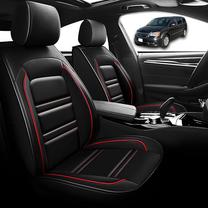 Seat Cover for Chrysler Car Town and Country 2000-2016 | Car Seat Covers Front Seats, Waterproof Seat Protectors, Automotive Front Seat Covers (Front Seat, Black&Red Line)