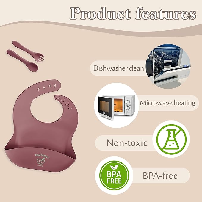 10-Piece Silicone Baby Feeding Set – BPA-Free, Spill-Proof Suction Plate, Bowl, Bib, Snack Cup & Utensils | Dishwasher Safe, Baby Gift Ready (Dark Pink)