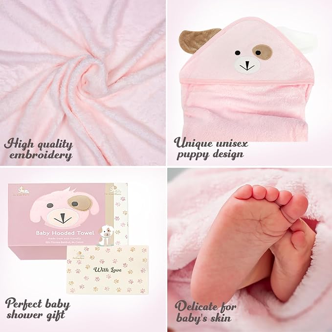 Baby Towels with Hood - Soft, Absorbent Viscose Made of Bamboo, Extra Large 35 x 35 Inches, for Newborns, Infants, Boys and Girls, Pink
