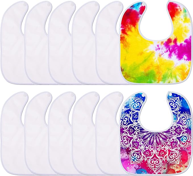 HooLing 12-Piece Sublimation Blank Baby Bib Set, Heat Press White Bibs, Printable, Reusable, Stain & Odor Resistant, Feeder Drool Bibs, 11.8 x 10.63 inches, Unisex-Babies, White