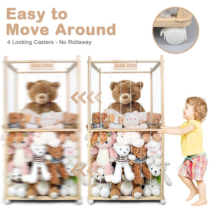 Stuffed Animal Zoo Storage Cage Wooden, Space Save Toy Organizer, Extra Large Capacity Plush Toy Cage,Stuffed Animal Holder, Perfect for Gift for Nursery PlayRoom Bedroom KidRoom Chirstmas Gift