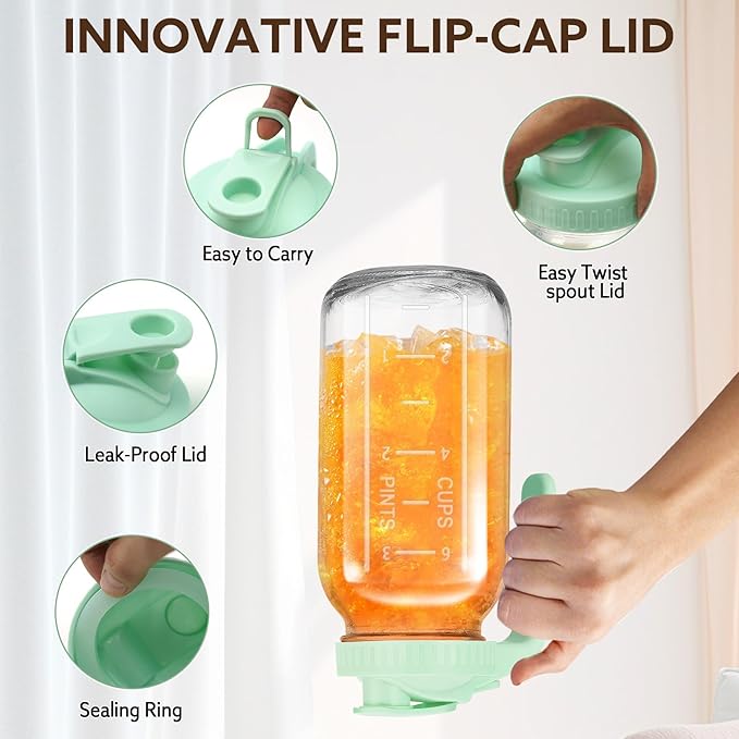 Breast Milk Pitcher, 32 OZ Mason Jar Pitcher with Lid Double Leak Proof,1 Quart Breastmilk Storage Containers for Fridge, Glass Jug for Sun Tea, Juice, Cold Brew Coffee