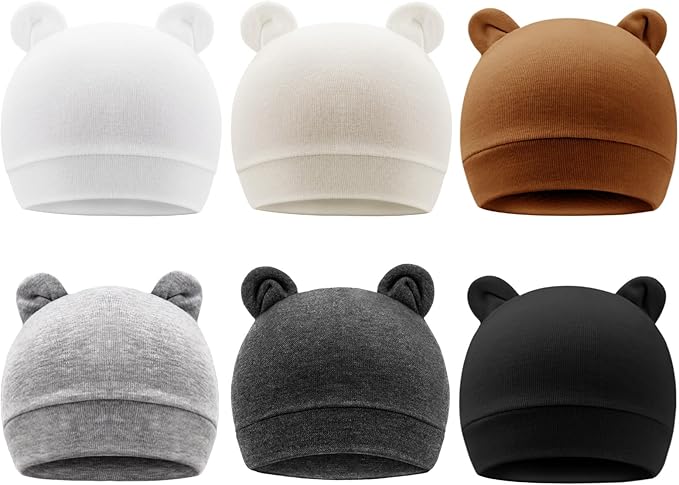 DRESHOW BQUBO 6 Pack Baby Hats for Boys Girls Unisex Baby Hat Soft Knit Cap Nursery Beanie for Newborn Infant Toddler Kid