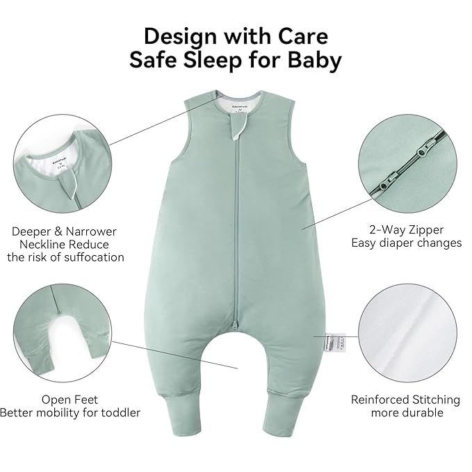 BubblePanda Rayon Made from Bamboo Toddler Sleep Sack with Feet 12-24 Months 0.5 Tog Ultra Soft Toddler Sleeping Sack 1t-2t Baby Sleep Bag Walker Wearable Blanket with Legs 2-Way Zipper Lightweight