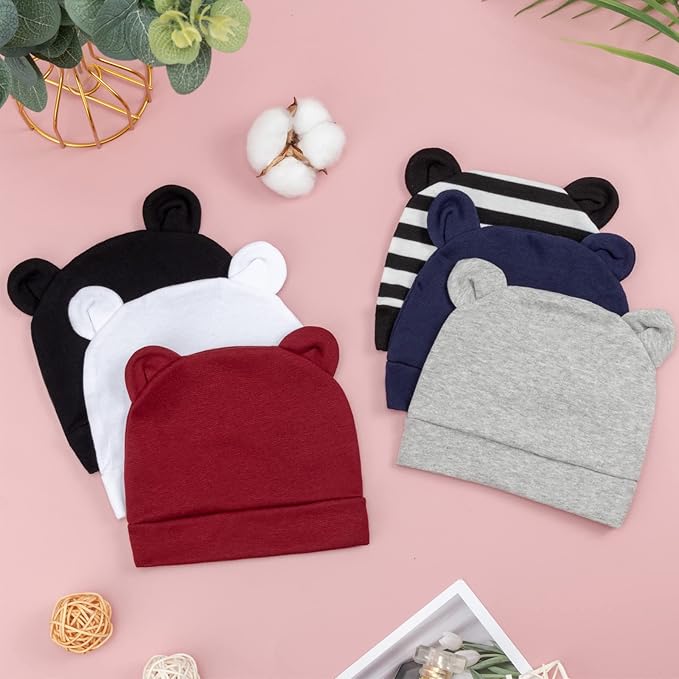 DRESHOW BQUBO 6 Pack Baby Hats for Boys Girls Unisex Baby Hat Soft Knit Cap Nursery Beanie for Newborn Infant Toddler Kid