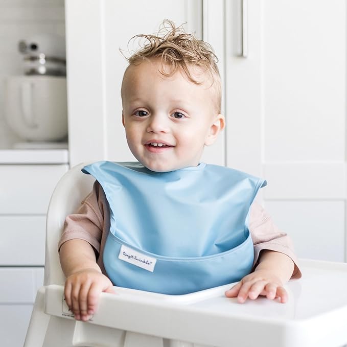 Tiny Twinkle Mess Proof Baby Bibs for Eating – Waterproof, Wipeable Toddler Bibs with Pocket – Baby Food Bibs for Girls & Boys(3 Pack,Ocean Life Set)
