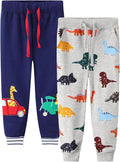LOKTARC 2 Pack Boys Drawstring Sweatpants Cute Pattern Cotton Sport Jogger Pants