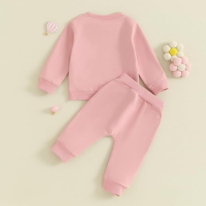 Fernvia Toddler Baby Girl Clothes 3 6 9 12 18 24 Months Fall Outfits Solid Long Sleeve Sweatshirt Tops + Pants Set
