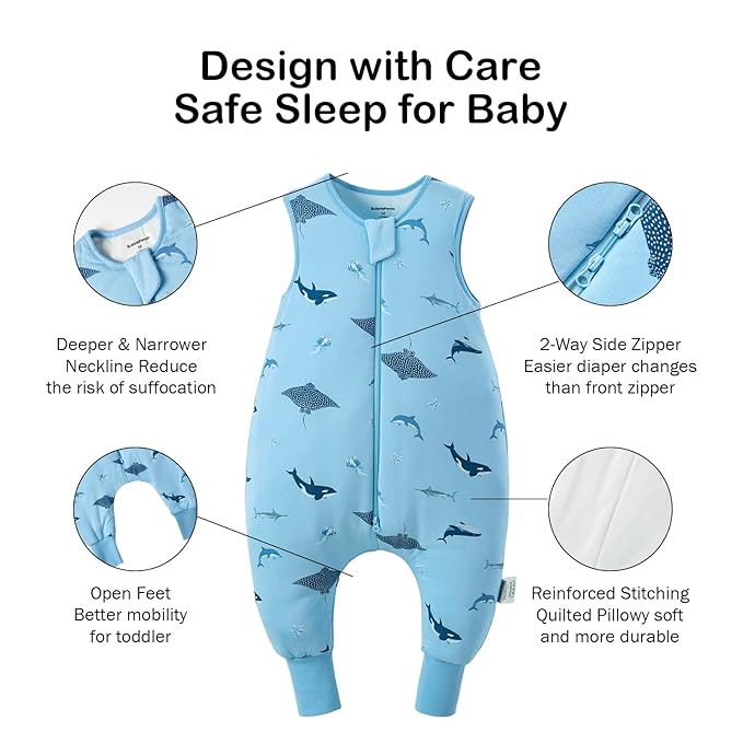 BubblePanda Rayon Made from Bamboo Toddler Sleep Sack with Feet 1.0 Tog Ultra Soft Toddler Sleeping Sack 3t-4t Sleep Bag Walker Quilted Wearable Blanket with Legs 2-Way Zipper Lightweight Extra Long