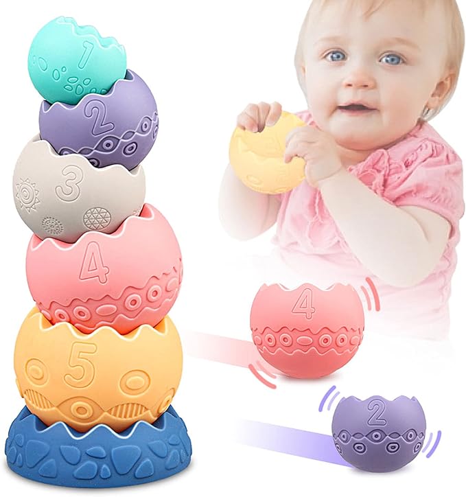 Stacking Balls Soft Toys for Babies 6 12 18 Months 1 Year Old Girls Boys - Toddlers Sensory Educational Montessori Baby Blocks - Infant Newborn Teething Learning Stacker Cups-Easter Basket